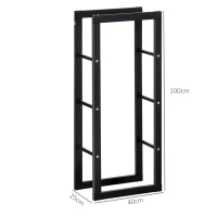 HOMCOM Kaminholzregal Metall 40 x 25 x 100 cm Brennholzregal Stapelhilfe Stahlrahmen bis 100kg Kaminholzunterstand Outdoor Holzregal Feuerholzregal für Garten Terrasse Außen Schwarz(m-3)