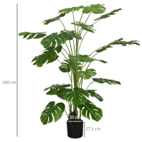 HOMCOM Pianta Artificiale Monstera Alta 180cm per Interno ed Esterno con Vaso Incluso(m-3)