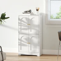 HOMCOM Credenza Cucina in Legno con 2 Armadietti, 4 Ante, 2 Ripiani Regolabili, per Sala da Pranzo, Soggiorno, Bianco(m-9)
