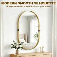 HOMCOM Wall Mirror, Bathroom Mirror with Elevated Aluminium Alloy Frame, 60 x 90 cm, Gold Tone(m-6)