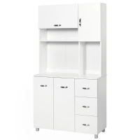 HOMCOM Armoire de cuisine multi-rangements 4 portes 3 tiroirs étagère + grand plateau 100L x 39,5l x 183,5H cm blanc(m-13)