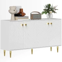 HOMCOM Buffet salon meuble de rangement avec étagères réglables, placards à portes, 140 x 35 x 77,5 cm, blanc(m-11)