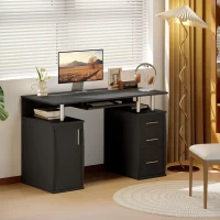 HOMCOM Bureau d'ordinateur, bureau informatique 120 x 55 cm avec plateau pour clavier, 3 tiroirs, pour chambre, domicile, noir(m-10)