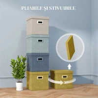HOMCOM Set 4 cutii pentru dulapuri din material textil cu capac și pliabile 30x30x29cm, albastru, crem, verde și gri deschis(m-4)