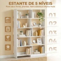 HOMCOM Estante Expansível 5 Níveis Estante para Livros Giratória 350° Largura Ajustável Convertível em L Reta ou Compacta 111,5x23,8x163,7 cm Branco(m-6)