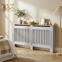 HOMCOM Slatted Radiator Cover, Painted Cabinet with Line Grill Design, 172L × 19W × 81H cm, Grey(m-9)
