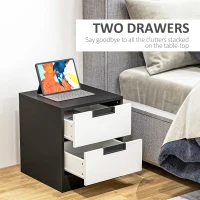 HOMCOM Set of Two Monochrome Two-Drawer Bedside Tables(m-5)