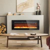 HOMCOM Camino Elettrico 1800W Regolabile con Telecomando, in Acciaio e Vetro Temperato, 127x15.8x45 cm, Nero(m-10)