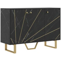 HOMCOM Sideboard Storage Cabinet, Modern Storage Cupboard with Adjustable Shelves and Metal Legs for Living Room, Kitchen, Dining Room, Entryway, Black Marble Tone(m-1)