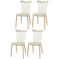 HOMCOM Conjunto de 4 Cadeiras Estilo Nórdico com Encosto Alto e Pés de Madeira de Faia 43x52,5x83cm Bege e Madeira(m-12)