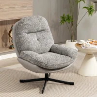 HOMCOM Poltrona Giratória Moderna com Base Cruzada Estofada em Chenille e Couro PU Assento Largo Duplo Pernas de Aço 78x95x99 cm Cinza(m-10)