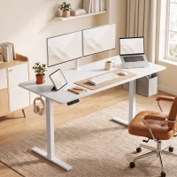 HOMCOM Secretária Elevatória com Memória, Mesa Regulável em Altura com 2 Passa-cabos e Ecrã LED, Branco(m-5)