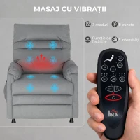 HOMCOM Fotoliu Reclinabil cu 8 Puncte de Masaj și 5 Moduri, Poggiapiedi, Încălzire, Material Catifelat, Gri(m-7)