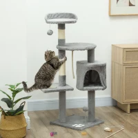 PawHut Arbre à chats multi-équipements griffoirs grattoirs plateformes niche corde jouets 40 x 40 x 114 cm gris(m-10)