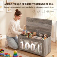 HOMCOM Baú de Arrumação 100 L com Dobradiça de Segurança e Recorte em U para Entrada e Sala 80x40x45 cm Cinzento(m-4)
