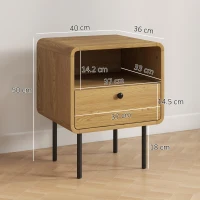 HOMCOM Bedside Table with Drawer and Open Shelf - Oak(m-3)