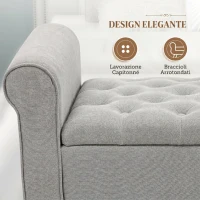 HOMCOM Panca Fondo Letto in Tessuto Effetto Velluto con Contenitore e Braccioli Arrotolati, Grigio Chiaro(m-6)
