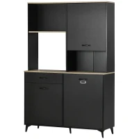 HOMCOM Buffet haut design industriel multi-rangement - 3 portes avec étagère, tiroir, niche, grand plateau - métal noir(m-11)