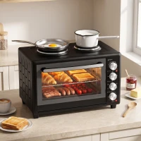 HOMCOM 46L Mini Oven with Dual Hot Plates, Electric Countertop Cooker with Convection, 90–230°C Adjustable Temperature(m-2)