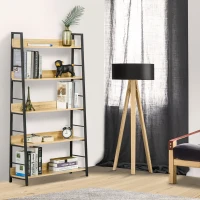 HOMCOM Estante de Estilo Industrial com 5 Níveis Estante de Sala de Estar para Livros com Estrutura de Metal 70x35x149,5 cm Natural(m-10)