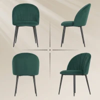 HOMCOM Set 2 Sedie da Pranzo Imbottite con Schienale a Conchiglia in Velluto, 52x55x79 cm, Verde Scuro(m-7)