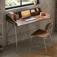 HOMCOM Bureau, bureau d'ordinateur 109 cm avec rebord de sécurité et structure en métal, noyer(m-15)