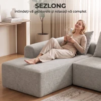 HOMCOM Canapea de Colț cu 3 Locuri, Fără Cadru, pentru Living, Gri Deschis(m-4)