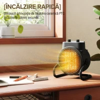 HOMCOM Încălzitor Electric Reglabil cu 3 Moduri, din PP și PA Ignifug, 21.5x15.8x22 cm, Negru(m-4)