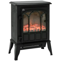 HOMCOM Camino da Terra Elettrico Potenza 1000W / 2000W con Effetto Fiamma Luminosità Regolabile, Caminetto Elettrico con Temperatura Regolabile e Protezione Anti Surriscaldamento, 39x23x56.5cm, Nero(m-1)