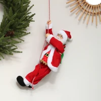 HOMCOM Weihnachtsmann 60 cm Singend und Kletternd Weihnachtsmann mit Geschenk Seil Soundfunktion Indoor, Rot(m-10)
