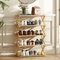 HOMCOM Five-Tier Folding Bamboo Shoe Rack - Natural Finish(m-8)