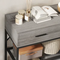 HOMCOM Consolă de Intrare cu 2 Sertare, 2 Rafturi din Plasă și Cârlig Lateral, Consolă în Lemn și Metal, Măsuță de Intrare pentru Dormitor, 100x35x92 cm, Gri Deschis(m-9)