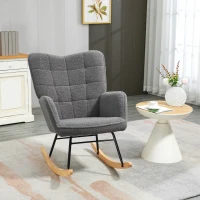 HOMCOM Poltrona Baloiço em Borrego com Oscilação de 40° Pés de Madeira de Faia e Estrutura de Aço 71x98x101 cm Cinzento Escuro(m-10)