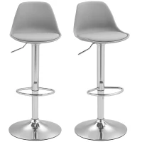 HOMCOM Set 2 Sgabelli da Bar con Schienale e Poggiapiedi, in PP, Pelle PU e Acciaio, 38x42x82-104 cm, Grigio(m-11)