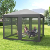 Outsunny 3 x 3 m Pop Up Gazebo - Garden Tent with Removable Mesh Sidewall Netting, Includes Carry Bag for Backyard Patio, Outdoor, Light Grey(m-9)