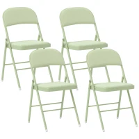 HOMCOM Lot de 4 chaises pliantes et portables intérieur avec assises et dossiers rembourrés en velours, cadre en acier, vert(m-1)