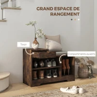 HOMCOM Meuble et Banc à Chaussures, 1 Tiroir et 3 Compartiments, Capacité 5 Paires, MDF, 76,5 x 30 x 52 cm, Marron(m-4)