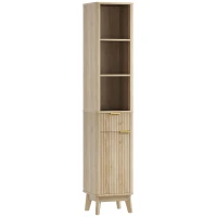 HOMCOM Coluna de Casa de Banho Móvel de Casa de Banho Estreito com Porta Canaleda Gaveta 3 Compartimentos e Prateleiras Ajustáveis 33x30x170 cm Madeira(m-1)