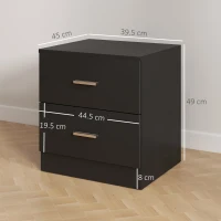 HOMCOM Modern Bedside Table, Beside Cabinet with 2 Drawers, for Bedroom, Living Room, Black(m-3)