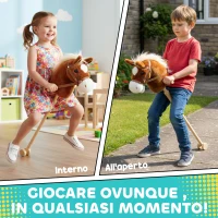 AIYAPLAY Cavallo con Bastone e Suoni Realistici per Bambini 24+ Mesi, in Poliestere e Legno, 95x25x27 cm, Marrone(m-17)