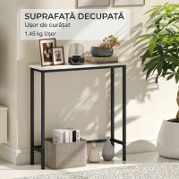HOMCOM Masă consolă de intrare cu blat cu efect de marmură, din lemn și oțel, 75x24x76 cm, alb și negru(m-6)