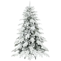 HOMCOM 5ft Super Flocked Christmas Tree - Green/White(m-1)