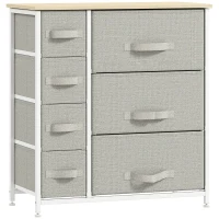 HOMCOM Kommode, Sideboard, 7 faltbare Stoffschubladen, Metallgestell, 63,5 x 30 x 71 cm, Hellgrau(m-12)