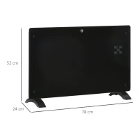 HOMCOM Aquecedor Elétrico 1000W/2000W Aquecedor por Convecção de Parede com Ecrã LED Termostato Regulável 78x24x52 cm Preto(m-3)