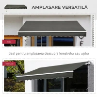 Outsunny Copertină Retractabilă de Exterior cu Brațe și Deschidere Manuală, 350x250 cm, Gri(m-9)