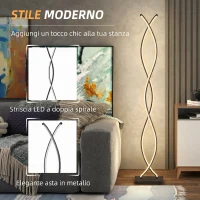 HOMCOM Lampada da Terra LED a Doppia Spirale, Lampada da Salotto con Luminosità Regolabile, Interruttore a Pedale, Nero(m-4)