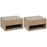 HOMCOM 2er-Set Nachttische, Nachtschränke, Schwebedesign, Schublade, offenes Regalfach, Holzoptik, 37 x 32 x 21 cm(m-1)