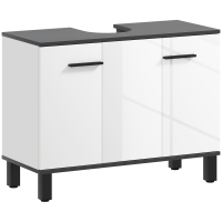 HOMCOM Móvel para Lavatório Pousar Móvel Casa de Banho com 2 Portas e Prateleira Ajustável para Lavatório com ou sem Pedestral 80x34x60 cm Branco Brilhante