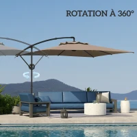 Outsunny Parasol déporté carré 3 x 3 m avec manivelle, base croisée, parasol inclinable et rotation à 360°, toile 180 g/m² kaki(m-7)