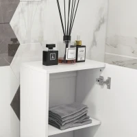 kleankin Mobile Bagno Alto a Colonna con Ante, 2 Armadietti, Mobiletto Bagno Salvaspazio con Ripiani Regolabili, Bianco Lucido(m-8)